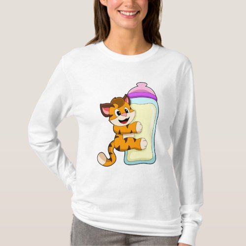 Tiger with Baby bottle of Milk T_Shirt