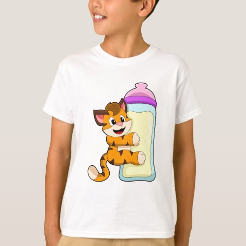 Tiger with Baby bottle of Milk T_Shirt