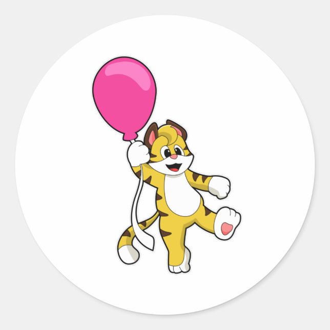 Tiger with Balloon Classic Round Sticker (Front)