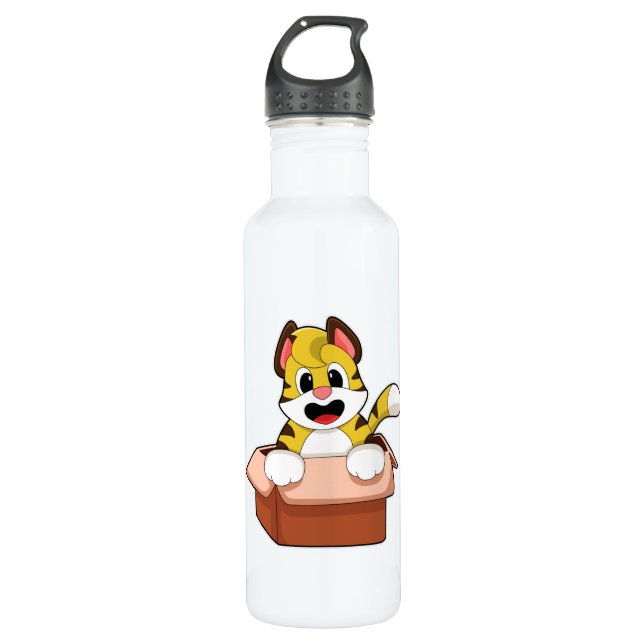 Tiger with Box Stainless Steel Water Bottle (Front)