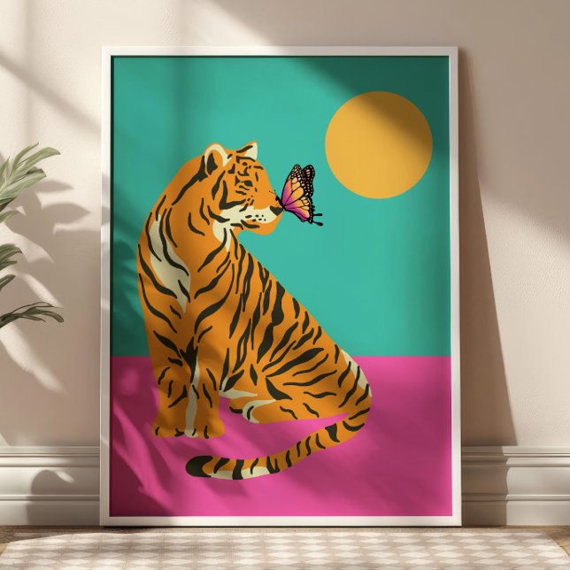 Tiger with Butterfly Colorful Funky Art Poster (Creator Uploaded)