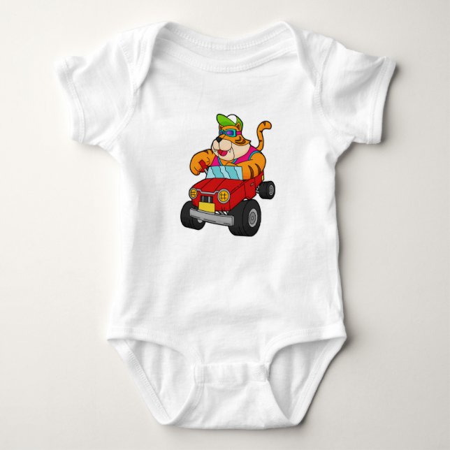 Tiger with Car Baby Bodysuit (Front)