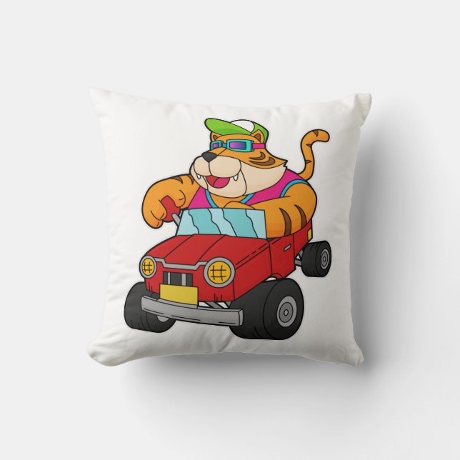 Tiger with Car Throw Pillow (Front)