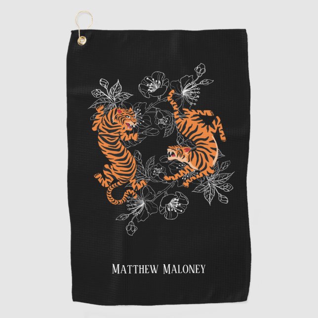 Tiger With Cherry Blossom Golf Your Name   Towel (Front)