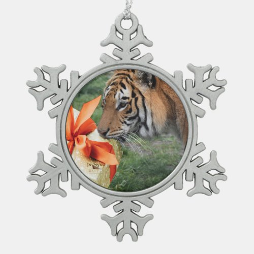 Tiger with Christmas Gift Metal Ornament