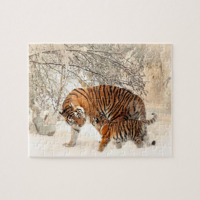 Tiger with cub in the Snow Jigsaw Puzzle (Horizontal)