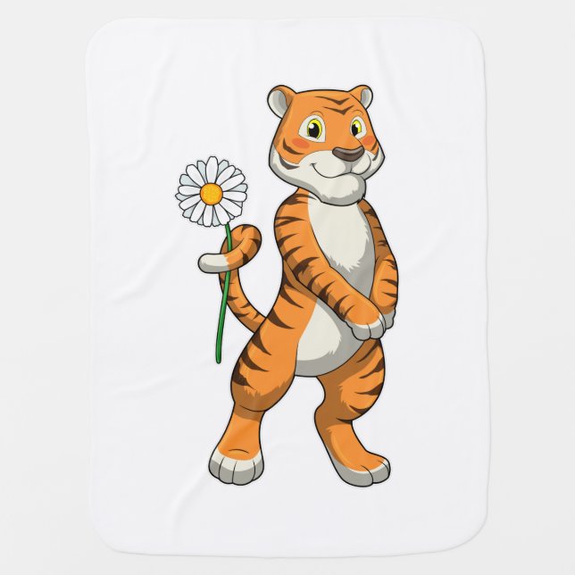 Tiger with Daisy Flower Baby Blanket (Front)