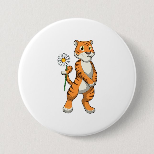 Tiger with Daisy Flower Button (Front)
