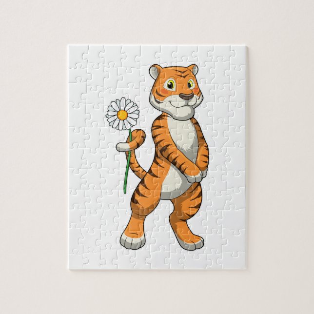 Tiger with Daisy Flower Jigsaw Puzzle (Vertical)