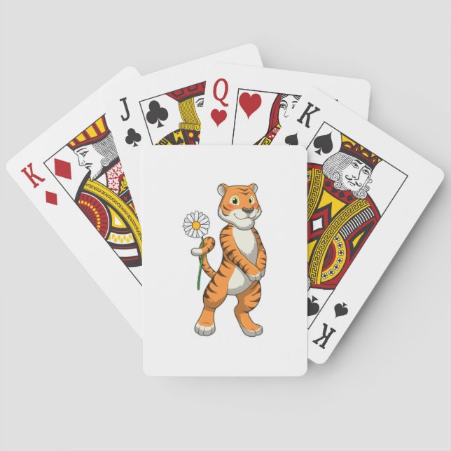 Tiger with Daisy Flower Poker Cards (Back)