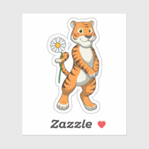 Tiger with Daisy Flower Sticker