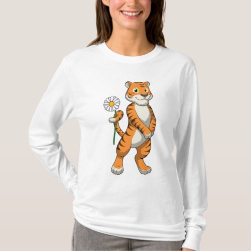Tiger with Daisy Flower T_Shirt