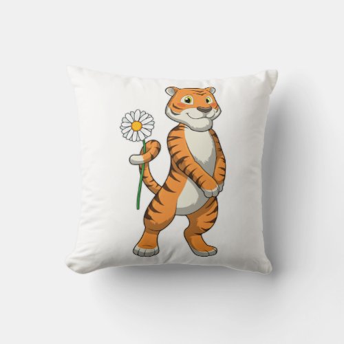 Tiger with Daisy Flower Throw Pillow