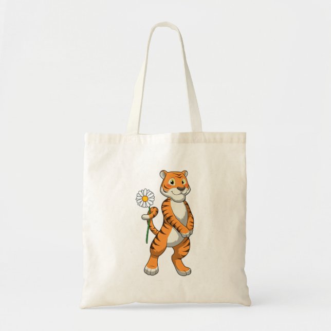 Tiger with Daisy Flower Tote Bag (Front)
