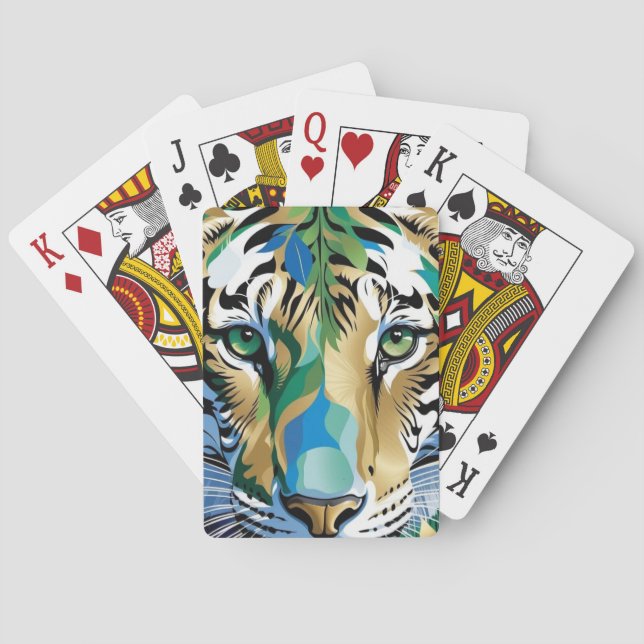 Tiger with Green Eyes Modern Animal Art Poker Cards (Back)