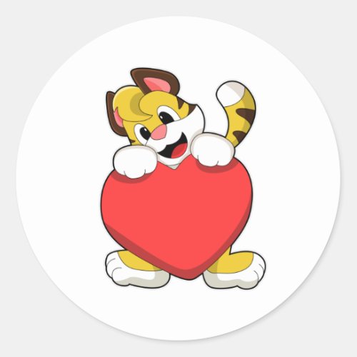 Tiger with Heart Classic Round Sticker