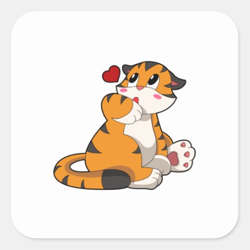 Tiger with Heart Square Sticker