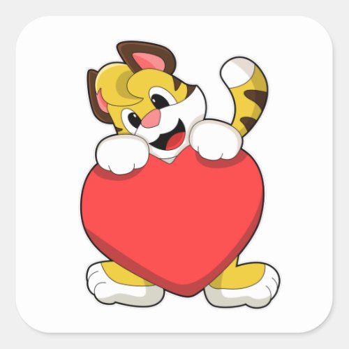 Tiger with Heart Square Sticker