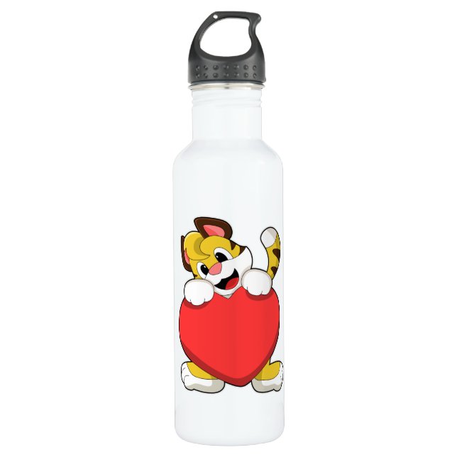 Tiger with Heart Stainless Steel Water Bottle (Front)