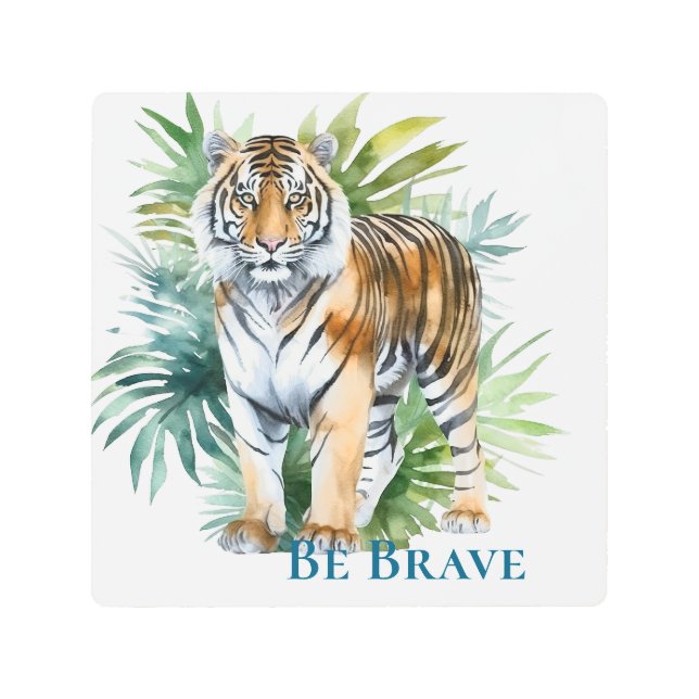 Tiger with Leaves Metal Print (Front)