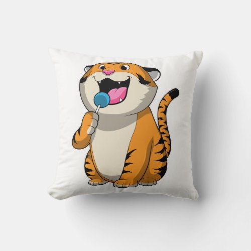 Tiger with Lollipop Throw Pillow