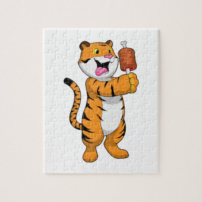 Tiger with Meat Jigsaw Puzzle (Vertical)