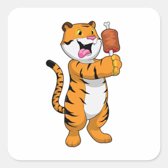 Tiger with Meat Square Sticker (Front)