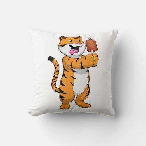 Tiger with Meat Throw Pillow