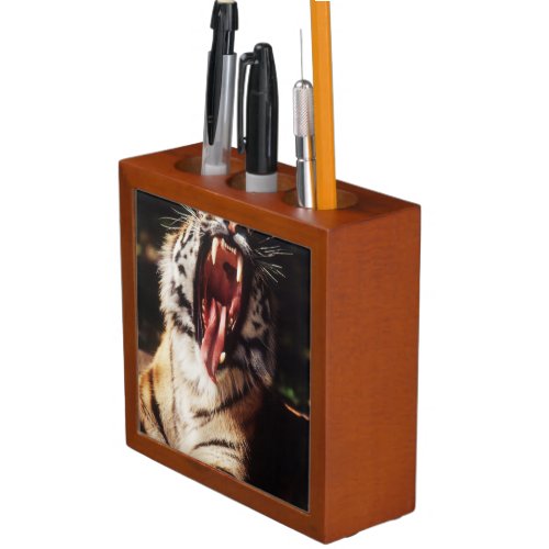 Tiger with mouth open pencil holder