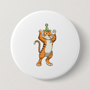 Tiger with Party hat Party Button