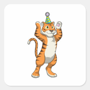 Tiger with Party hat Party Square Sticker