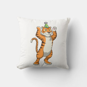 Tiger with Party hat Party Throw Pillow