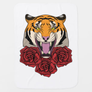 Tiger with Roses Baby Blanket