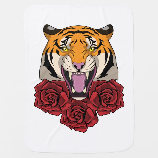 Tiger with Roses Baby Blanket (Front)
