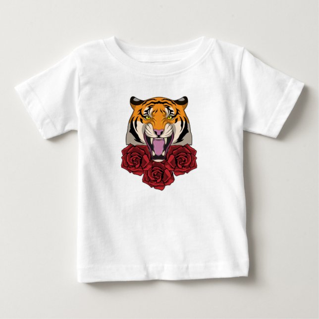 Tiger with Roses Baby T-Shirt (Front)