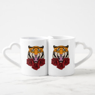 Tiger with Roses Coffee Mug Set