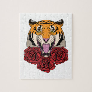 Tiger with Roses Jigsaw Puzzle
