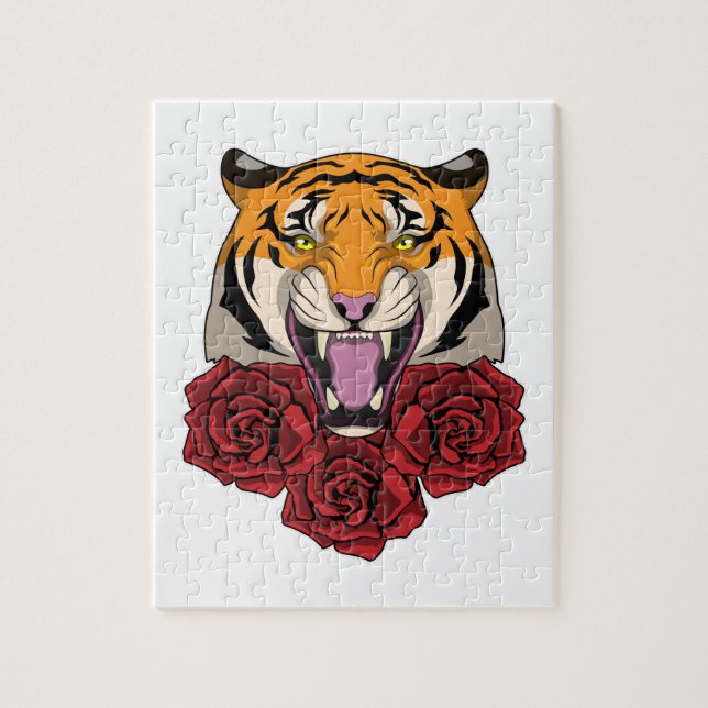 Tiger with Roses Jigsaw Puzzle (Vertical)