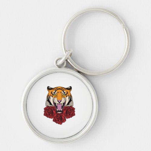 Tiger with Roses Keychain