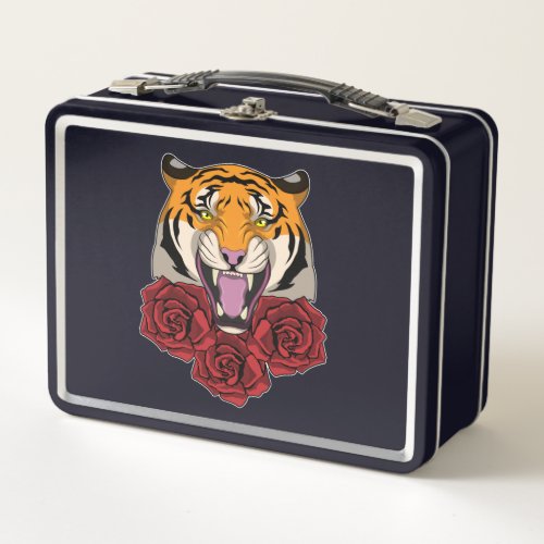 Tiger with Roses Metal Lunch Box
