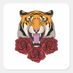Tiger with Roses Square Sticker