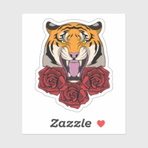 Tiger with Roses Sticker