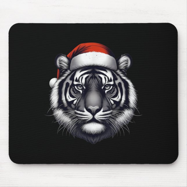 Tiger With Santa Hat Christmas Xmas Lover Zoo Keep Mouse Pad (Front)