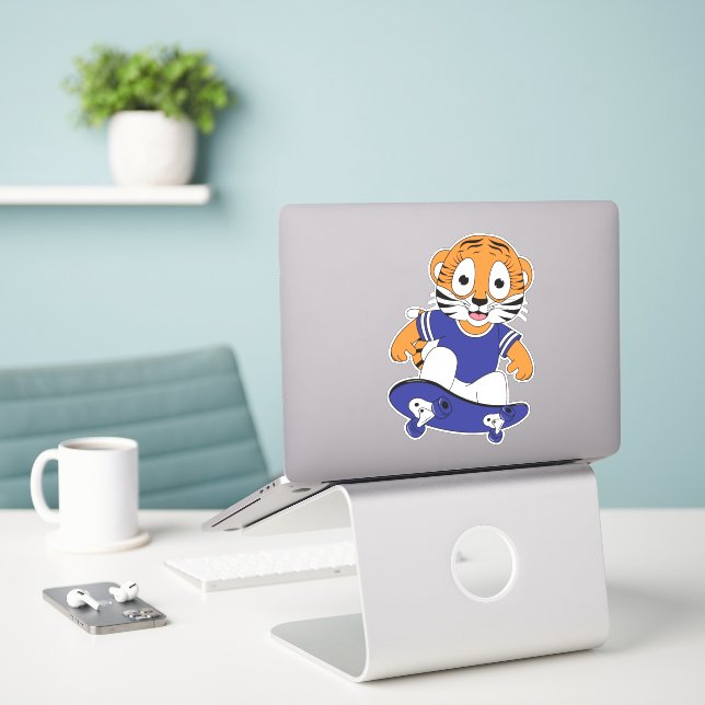tiger with skateboard sticker (Laptop On Desk)