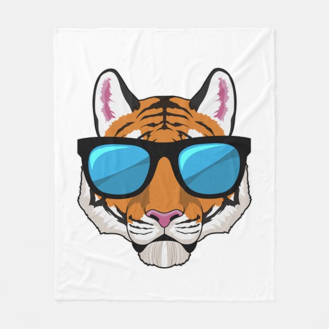 Tiger with Sunglasses Fleece Blanket (Front)