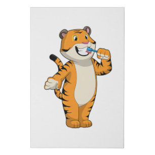 Tiger with Toothbrush Faux Canvas Print