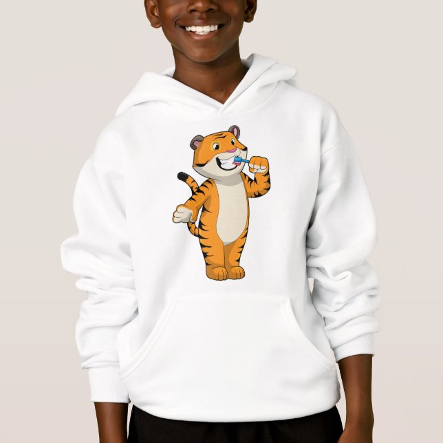 Tiger with Toothbrush Hoodie (Front)