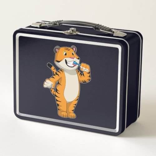 Tiger with Toothbrush Metal Lunch Box