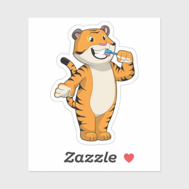 Tiger with Toothbrush Sticker (Sheet)
