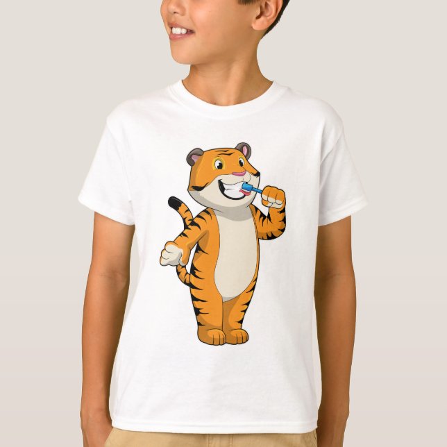 Tiger with Toothbrush T-Shirt (Front)